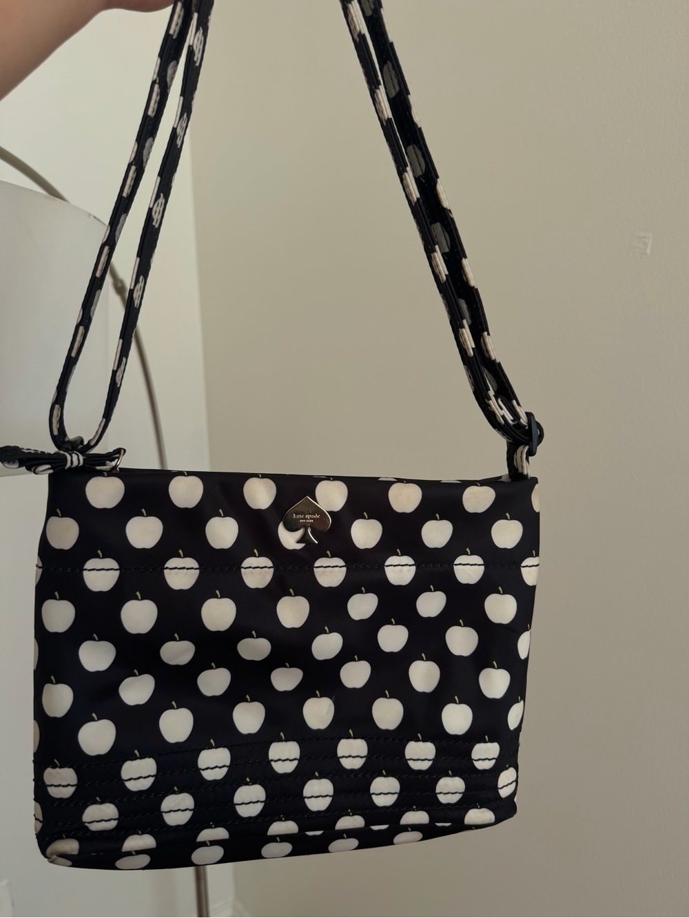 kate spade Black Crossbody Bag with White Apple Print